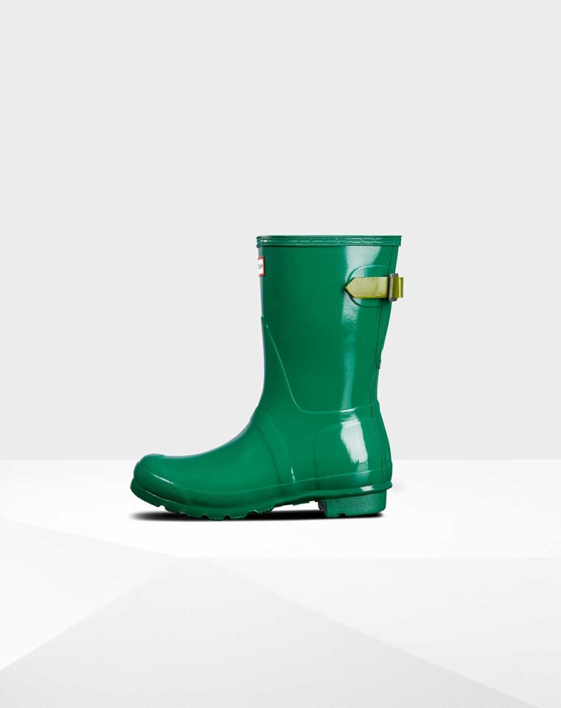 Women's Hunter Original Back Gloss Wellington Short Rain Boots Green | US2657081