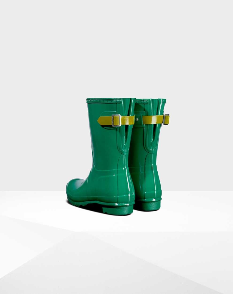 Women's Hunter Original Back Gloss Wellington Short Rain Boots Green | US2657081