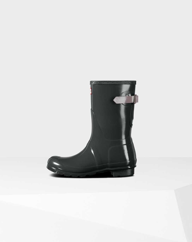 Women's Hunter Original Back Gloss Wellington Short Rain Boots Green | US2879514