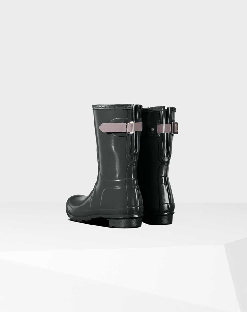 Women's Hunter Original Back Gloss Wellington Short Rain Boots Green | US2879514