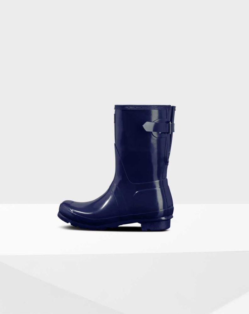 Women's Hunter Original Back Gloss Wellington Short Rain Boots Blue | US5712836