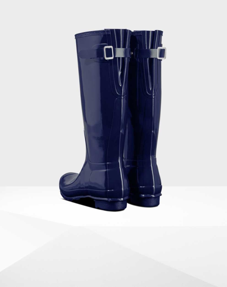 Women's Hunter Original Back Gloss Wellington Tall Rain Boots Blue | US8140297