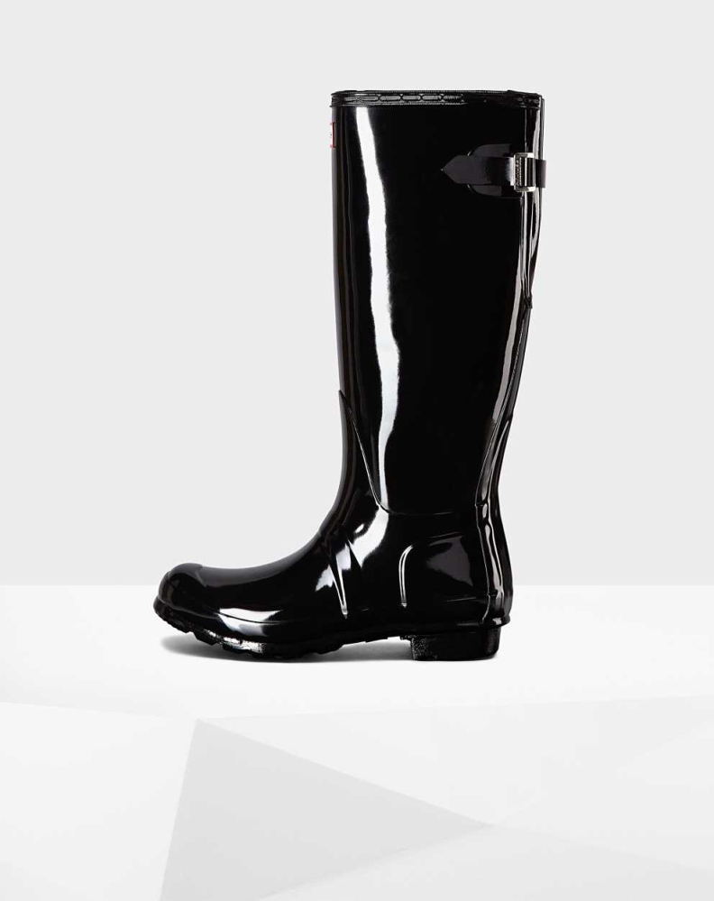 Women's Hunter Original Back Gloss Wellington Tall Rain Boots Black | US8317025