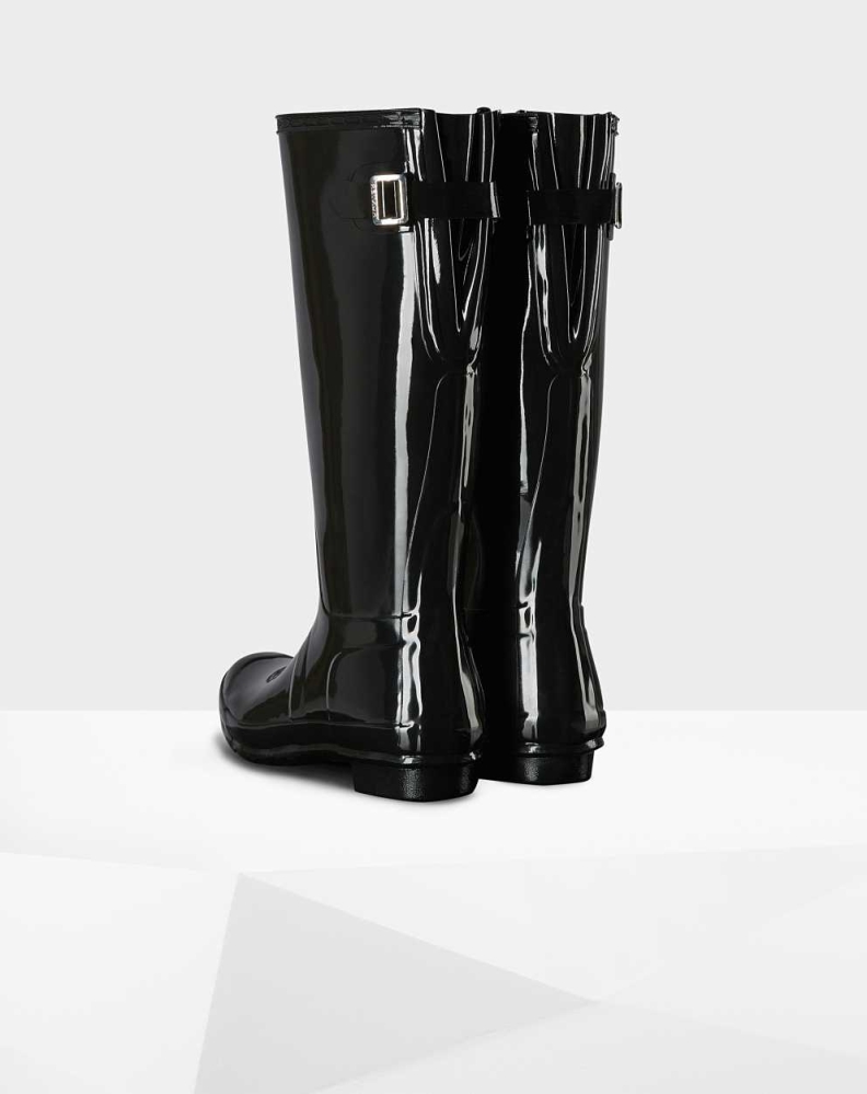 Women's Hunter Original Back Gloss Wellington Tall Rain Boots Black | US8317025