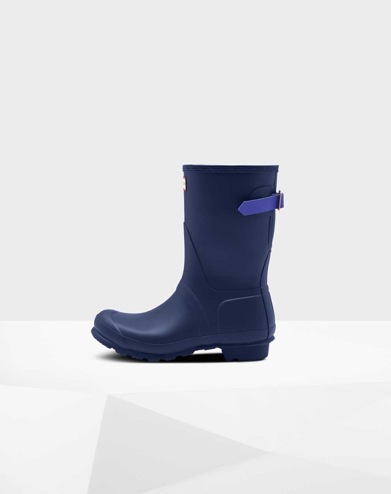 Women's Hunter Original Back Wellington Short Rain Boots Blue | US4720568