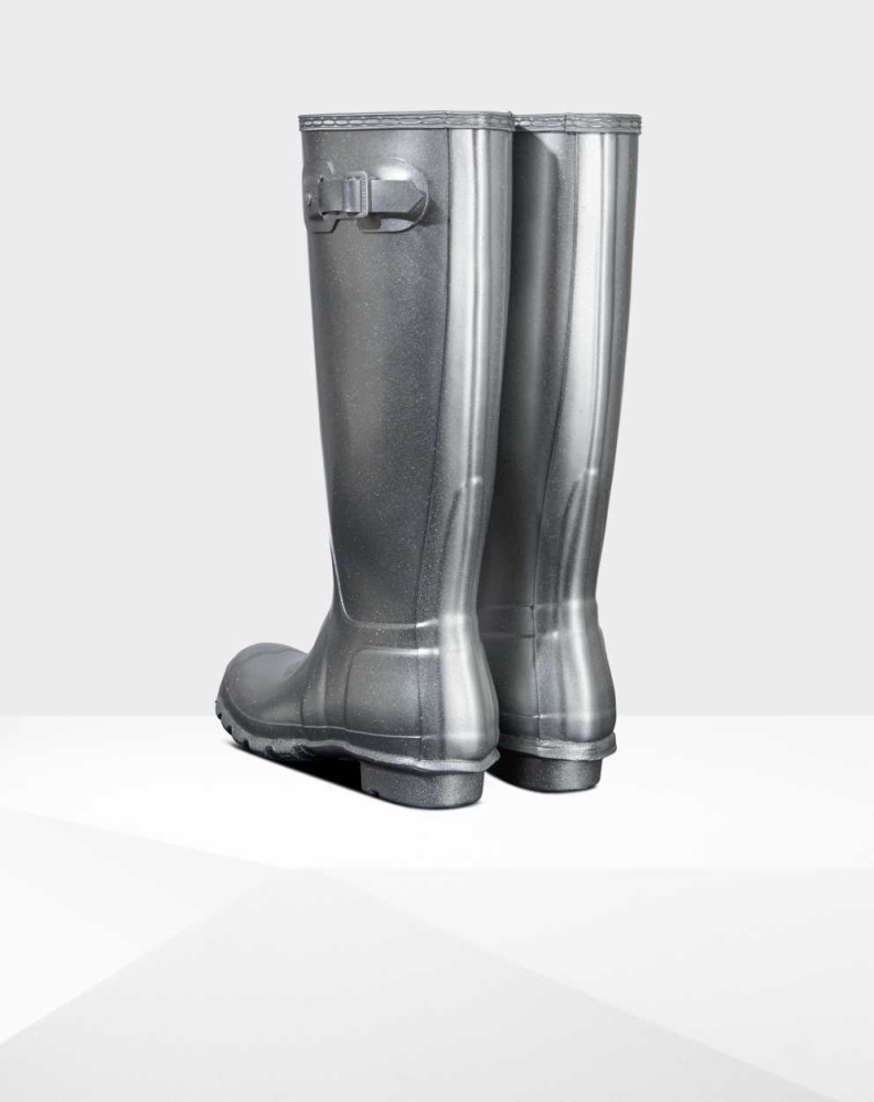 Women's Hunter Original Cosmic Glitter Wellington Tall Rain Boots Silver | US2869103