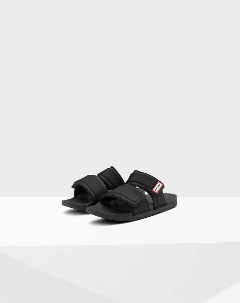 Women's Hunter Original Double Strap Slides Black | US7812945