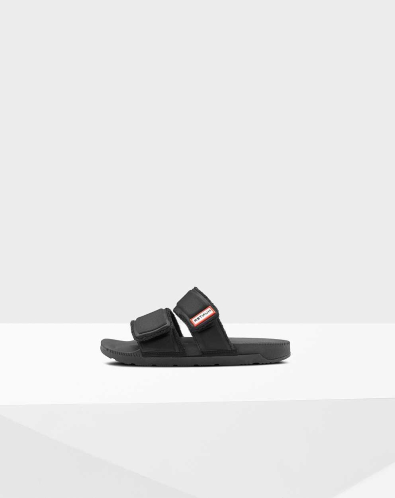 Women\'s Hunter Original Double Strap Slides Black | US7812945