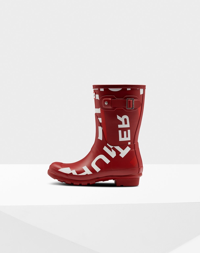 Women's Hunter Original Exploded Logo Short Rain Boots Red | US7820913