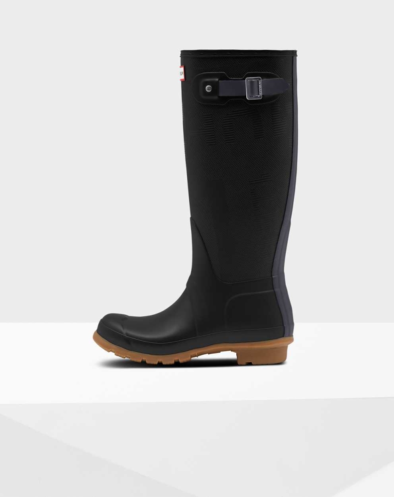 Women's Hunter Original Exploded Logo Texture Wellington Tall Rain Boots Black | US0463215