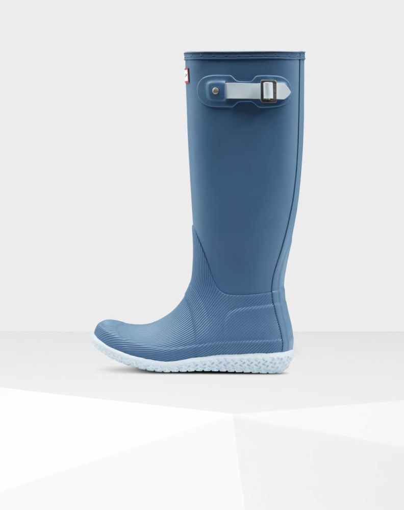 Women's Hunter Original Flat Heel Calendar Sole Wellington Tall Rain Boots Blue | US3418296