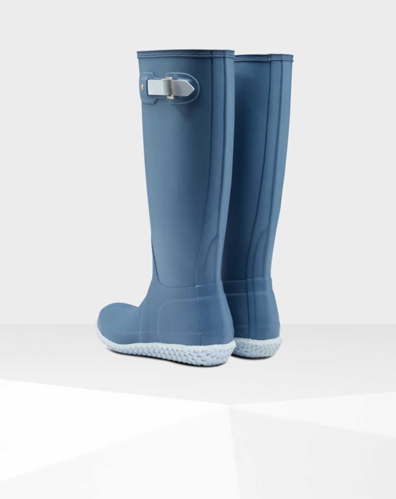 Women's Hunter Original Flat Heel Calendar Sole Wellington Tall Rain Boots Blue | US3418296