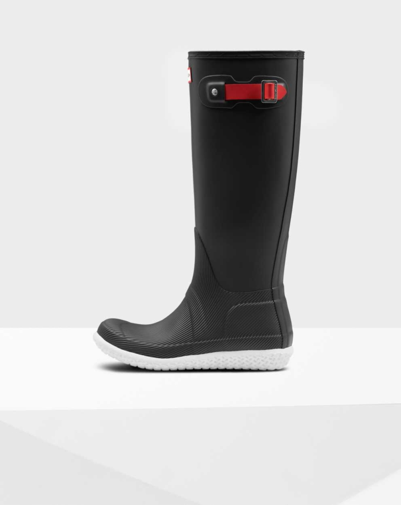 Women's Hunter Original Flat Heel Calendar Sole Wellington Tall Rain Boots Black | US6907452