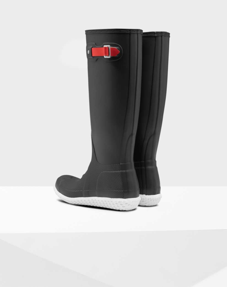 Women's Hunter Original Flat Heel Calendar Sole Wellington Tall Rain Boots Black | US6907452