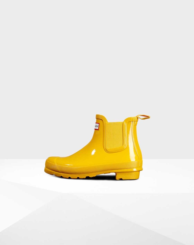 Women's Hunter Original Gloss Chelsea Boots Yellow | US2516943