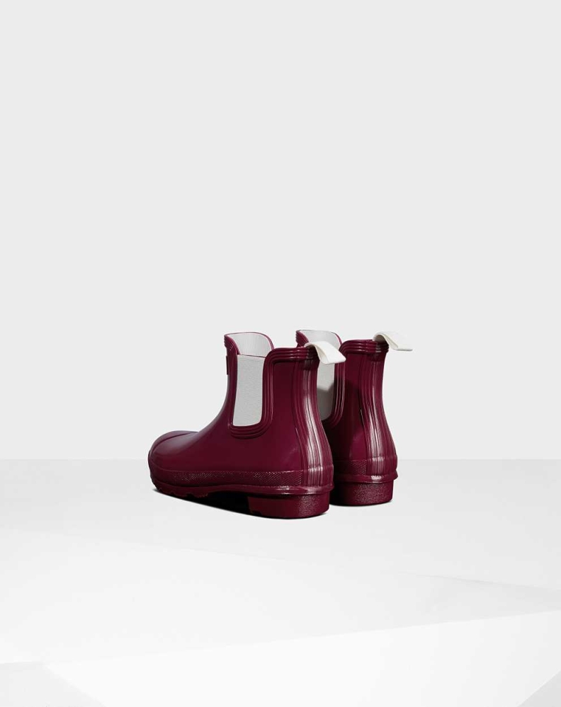 Women's Hunter Original Gloss Chelsea Boots Red | US5139684