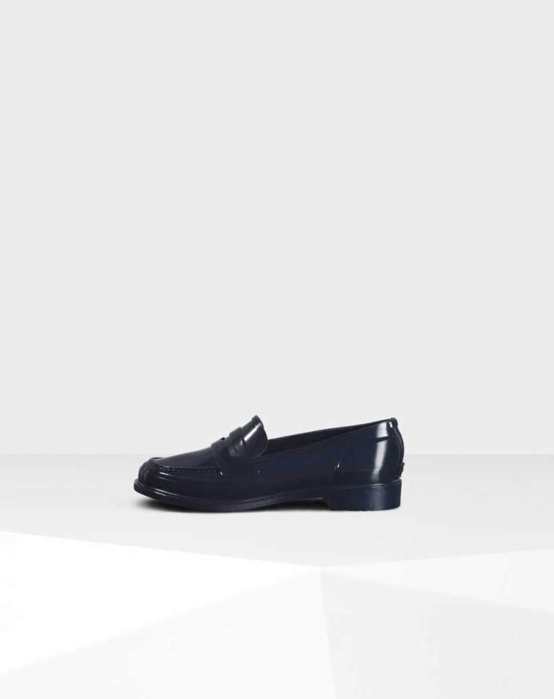 Women's Hunter Original Gloss Penny Loafers Navy | US7895406