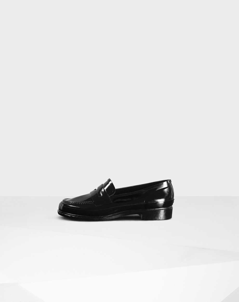 Women's Hunter Original Gloss Penny Loafers Black | US8491603