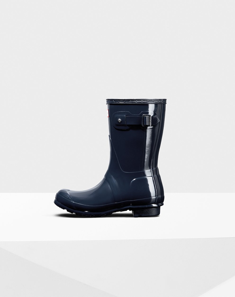 Women's Hunter Original Gloss Short Rain Boots Navy | US3176895