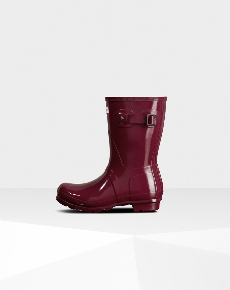 Women's Hunter Original Gloss Short Rain Boots Burgundy | US3416580