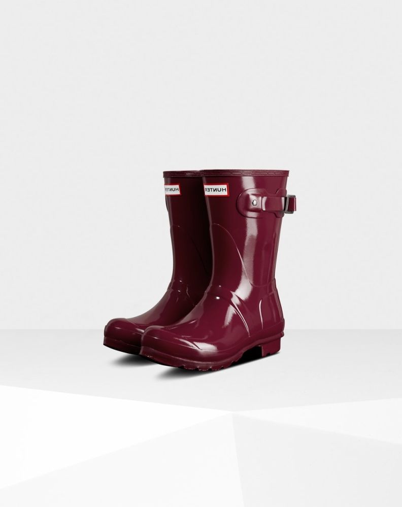 Women\'s Hunter Original Gloss Short Rain Boots Burgundy | US3416580