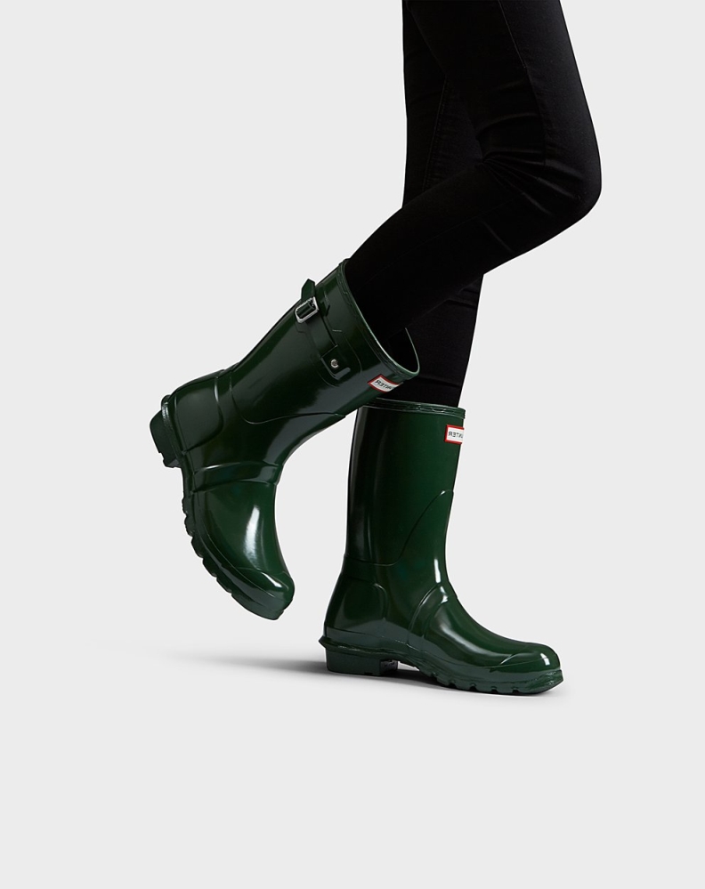 Women's Hunter Original Gloss Short Rain Boots Green | US4530287