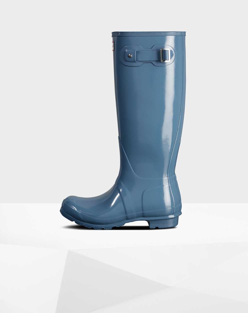 Women's Hunter Original Gloss Wellington Tall Rain Boots Blue | US1298735