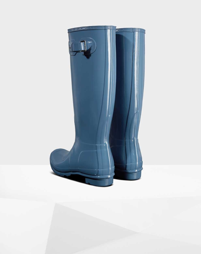 Women's Hunter Original Gloss Wellington Tall Rain Boots Blue | US1298735