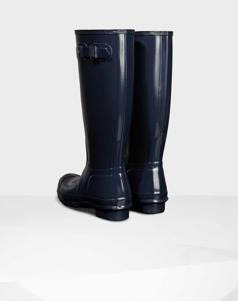 Women's Hunter Original Gloss Wellington Tall Rain Boots Navy | US1562873