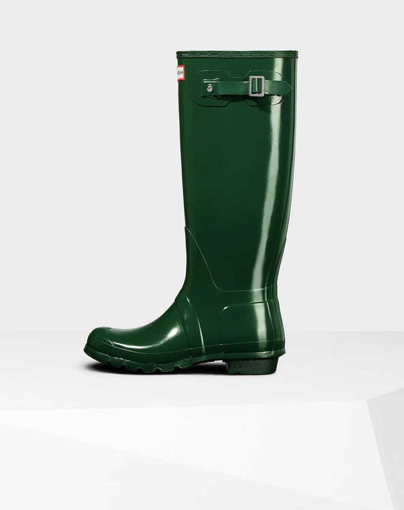 Women's Hunter Original Gloss Wellington Tall Rain Boots Green | US1972634