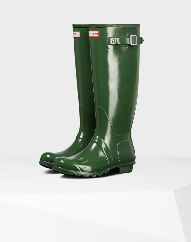 Women's Hunter Original Gloss Wellington Tall Rain Boots Green | US1972634