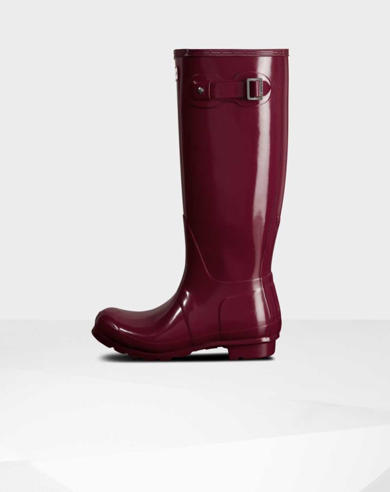 Women's Hunter Original Gloss Wellington Tall Rain Boots Burgundy | US3806195