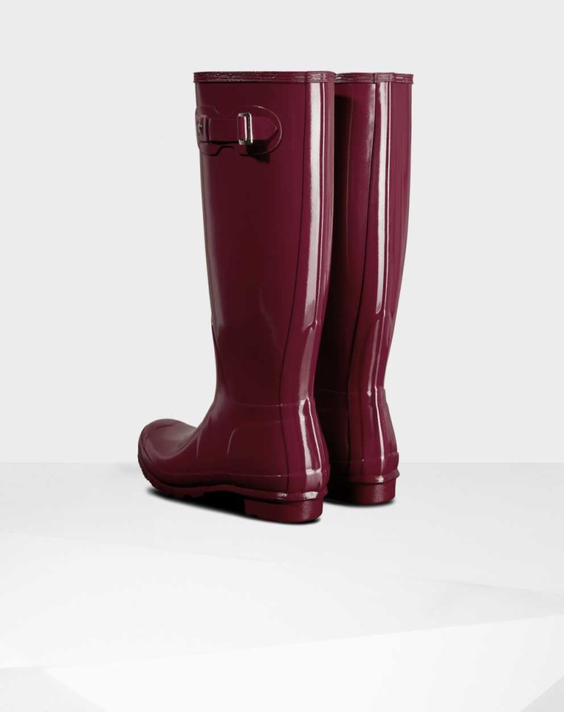 Women's Hunter Original Gloss Wellington Tall Rain Boots Burgundy | US3806195