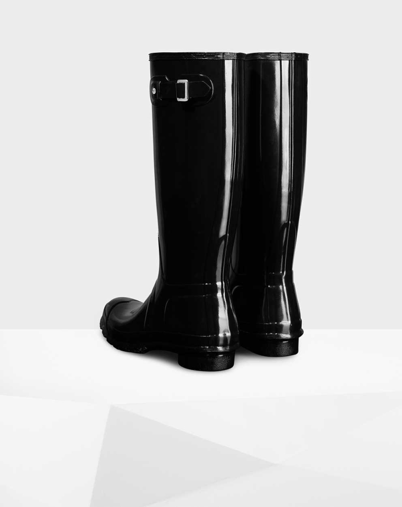 Women's Hunter Original Gloss Wellington Tall Rain Boots Black | US4105679