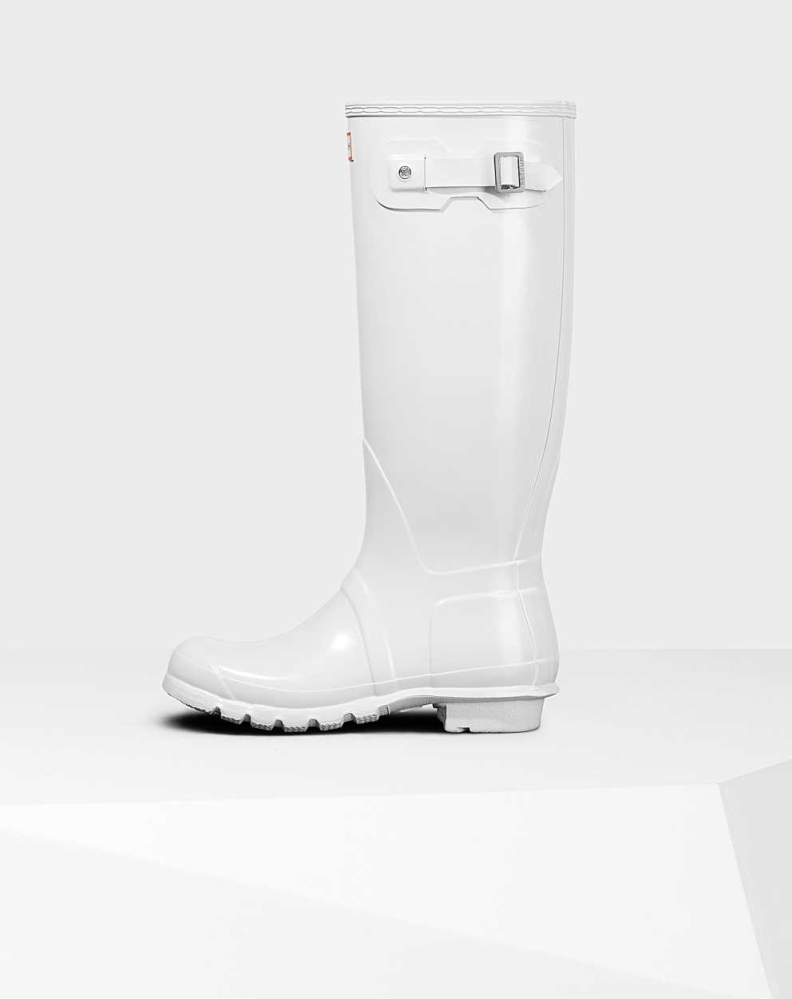 Women's Hunter Original Gloss Wellington Tall Rain Boots White | US4139602