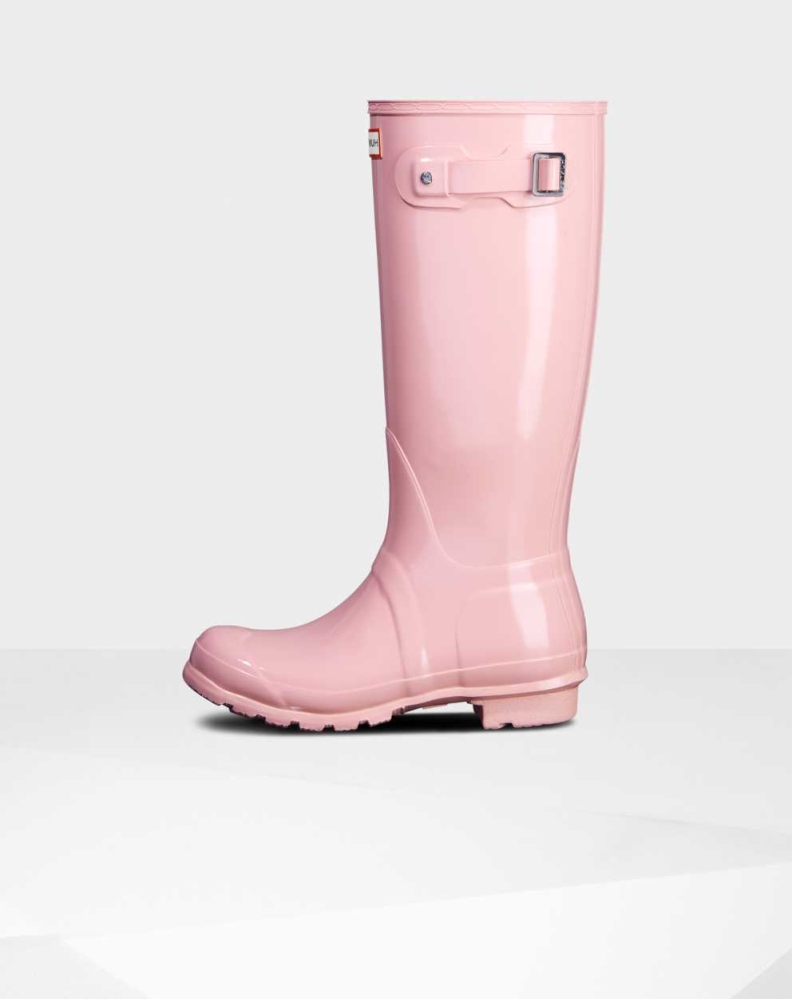 Women's Hunter Original Gloss Wellington Tall Rain Boots Pink | US4826593