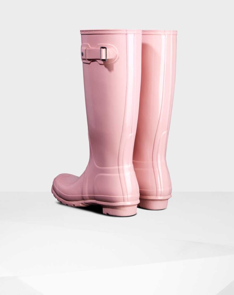 Women's Hunter Original Gloss Wellington Tall Rain Boots Pink | US4826593