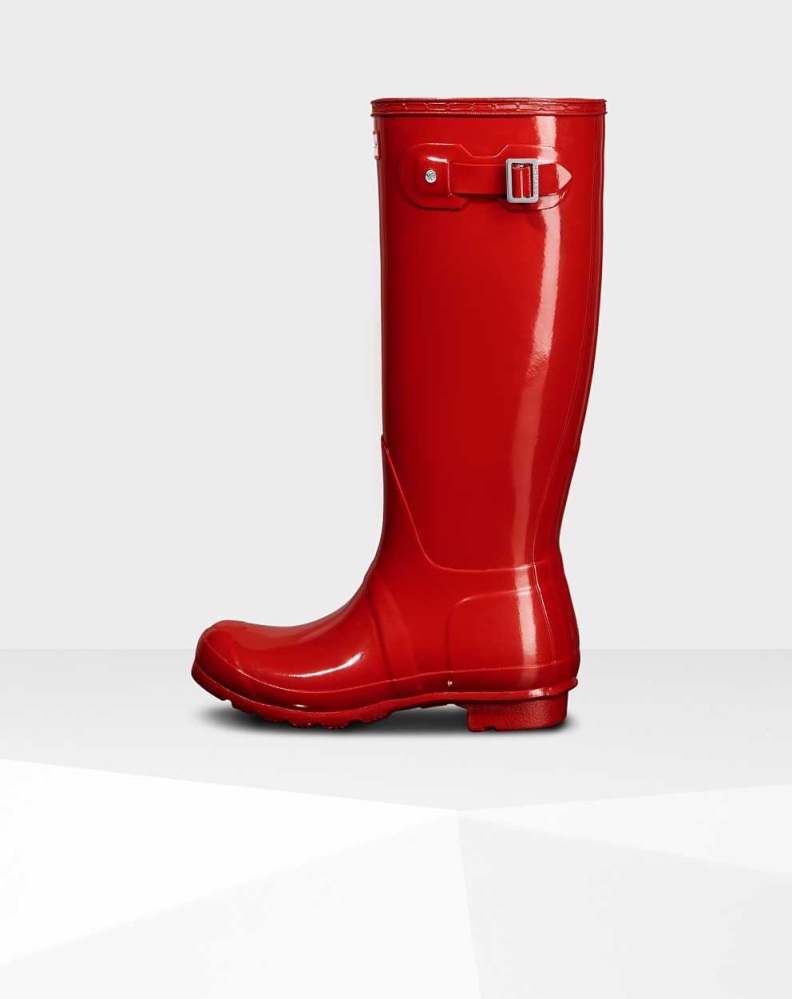 Women's Hunter Original Gloss Wellington Tall Rain Boots Red | US6452071