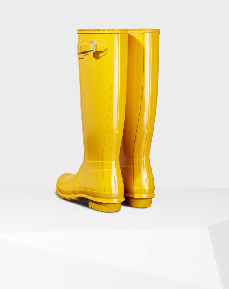 Women's Hunter Original Gloss Wellington Tall Rain Boots Yellow | US6459310