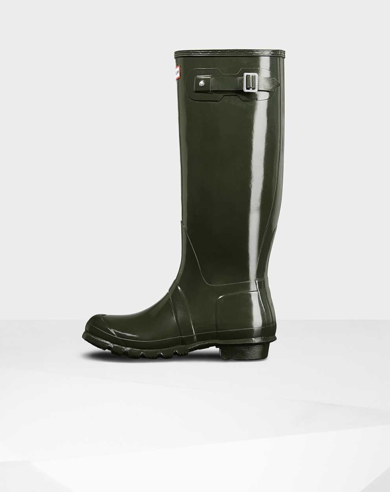 Women's Hunter Original Gloss Wellington Tall Rain Boots Green | US9614023