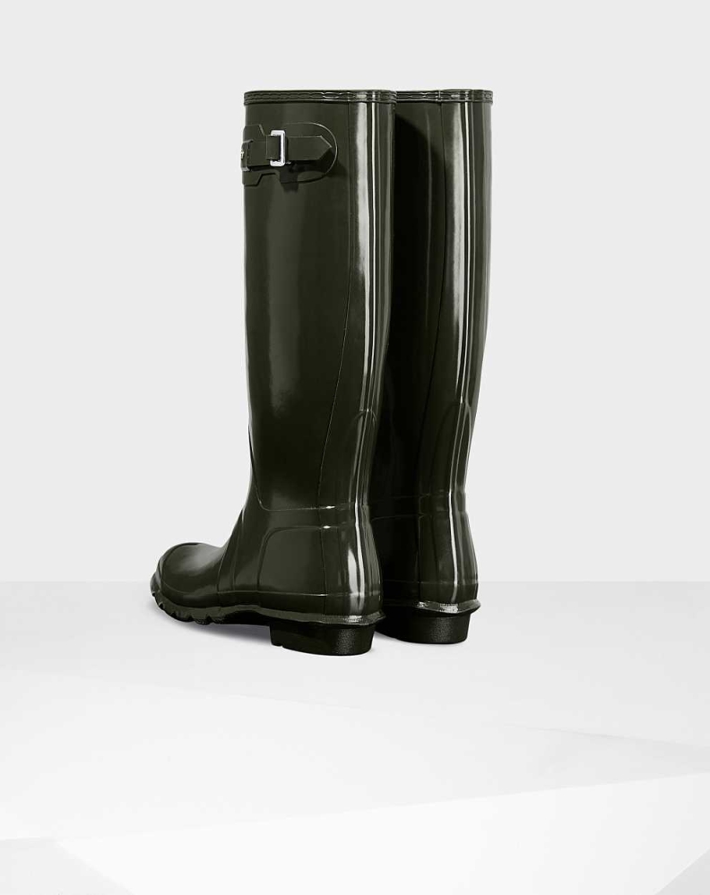 Women's Hunter Original Gloss Wellington Tall Rain Boots Green | US9614023