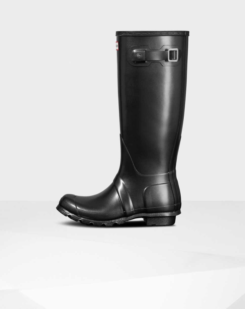 Women's Hunter Original Pearlized Wellington Tall Rain Boots Black | US4320975