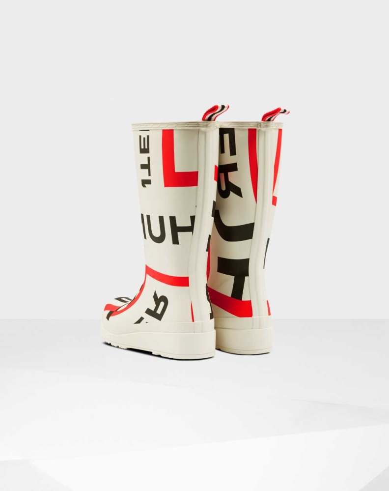 Women's Hunter Original Play Exploded Logo Wellington Tall Rain Boots White | US2701536