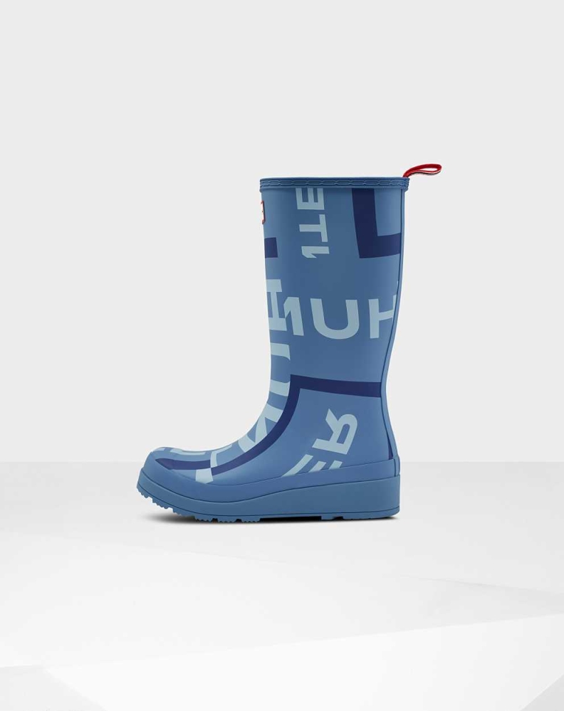 Women's Hunter Original Play Exploded Logo Wellington Tall Rain Boots Blue | US6247985