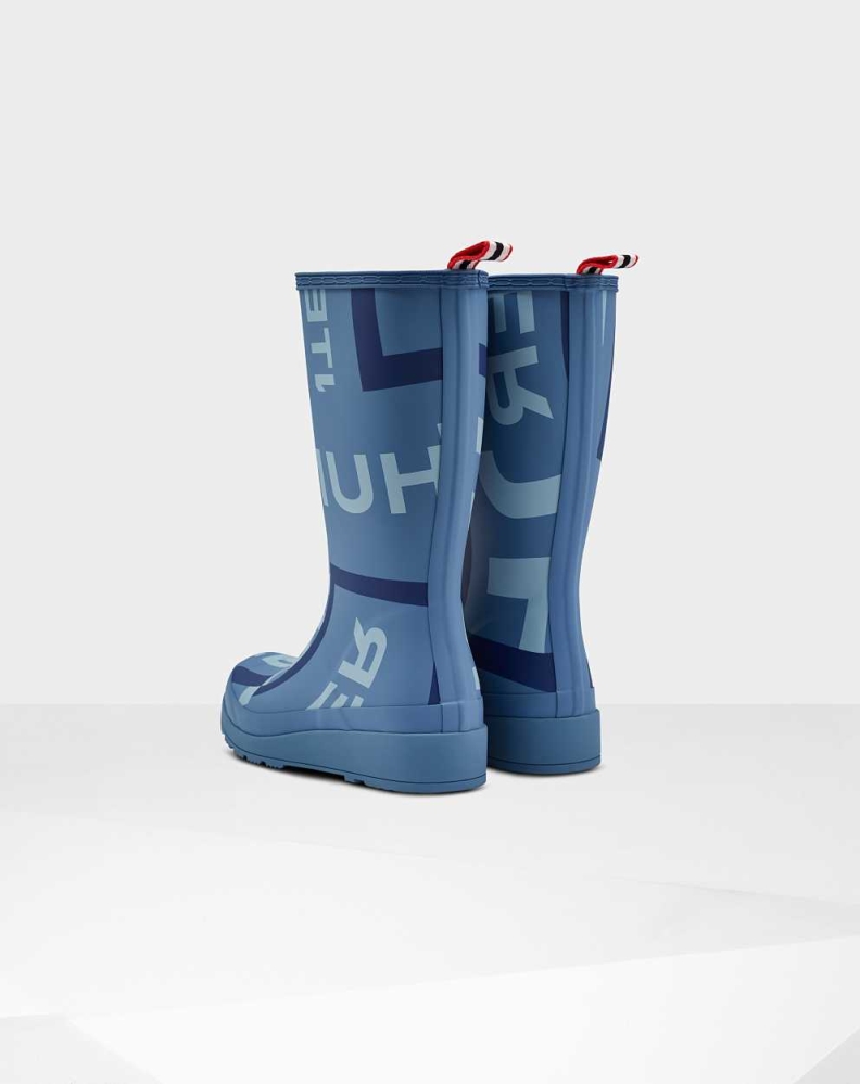 Women's Hunter Original Play Exploded Logo Wellington Tall Rain Boots Blue | US6247985