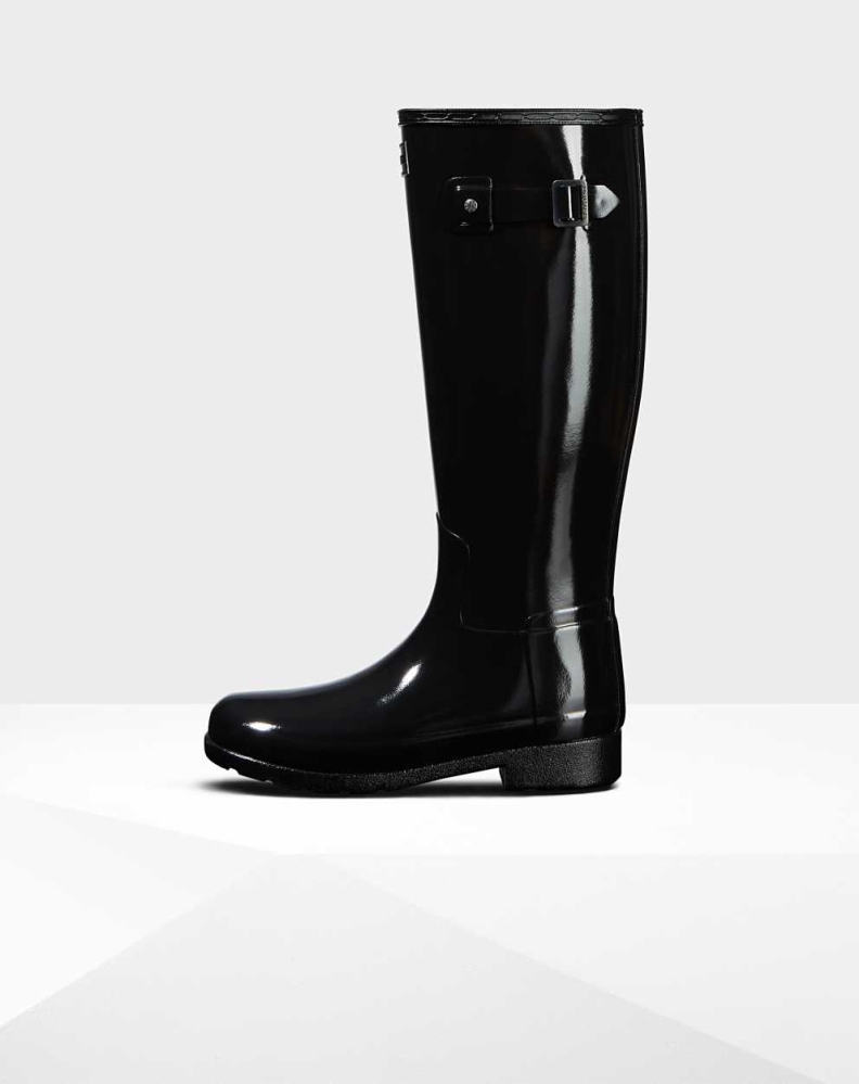 Women's Hunter Original Refined Gloss Wellington Tall Rain Boots Black | US0847956