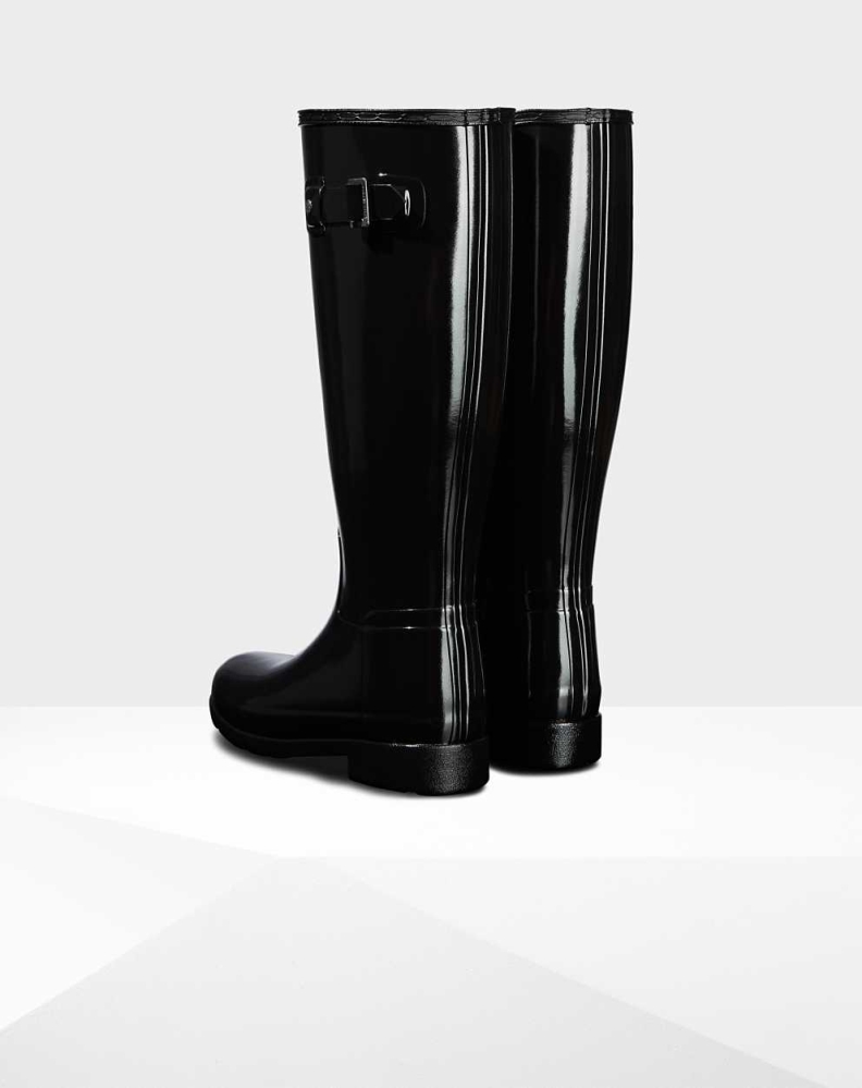 Women's Hunter Original Refined Gloss Wellington Tall Rain Boots Black | US0847956