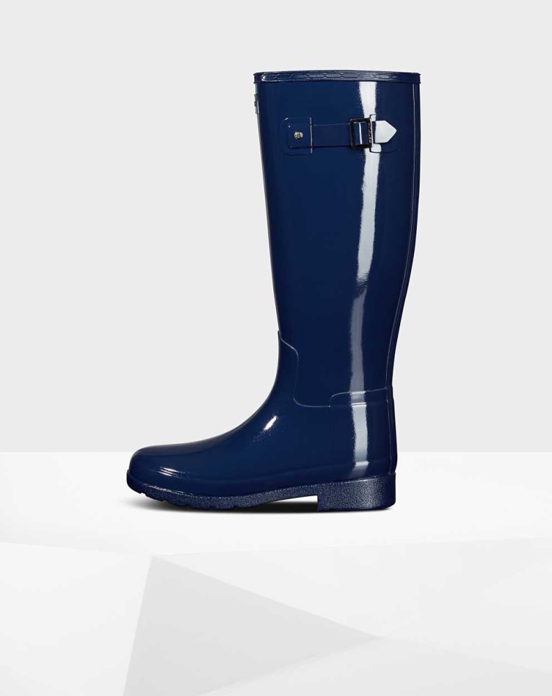 Women's Hunter Original Refined Gloss Wellington Tall Rain Boots Blue | US1046532