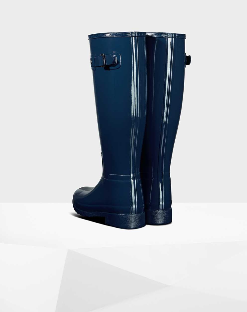 Women's Hunter Original Refined Gloss Wellington Tall Rain Boots Blue | US1046532