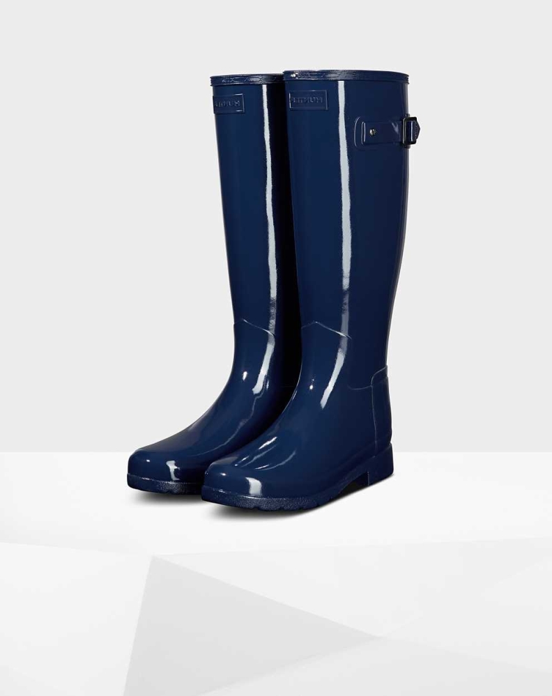 Women\'s Hunter Original Refined Gloss Wellington Tall Rain Boots Blue | US1046532